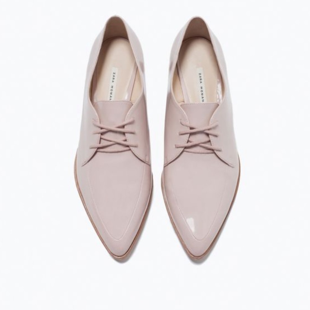 Zara Pink Lace Up Patent Oxford loafer